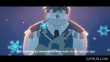 a cartoon of a man with snowflakes and the words " will someday be remembered once more "