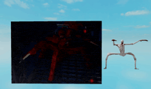 a screenshot of a video game and a picture of a skeleton with very long legs
