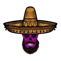 a sugar skull with a beard and a sombrero