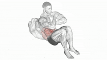 a black and white drawing of a man doing a crunch exercise