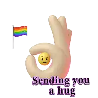 a hand giving an ok sign with a smiley face in it and the words sending you a hug below it