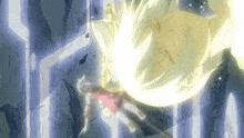 a woman in a pink dress is being thrown into the air by a person with white hair