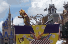 a winnie the pooh float in a parade at disney world