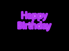 a neon sign that says happy birthday in blue letters on a black background