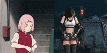 a cartoon of a girl standing next to another girl
