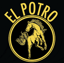 a yellow horse in a circle with el potro written above it