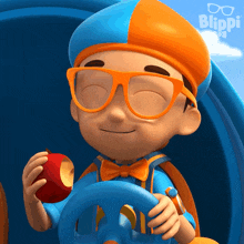 Yummy Apple Blippi GIF - Yummy Apple Blippi Blippi Wonders Educational Cartoons For Kids GIFs