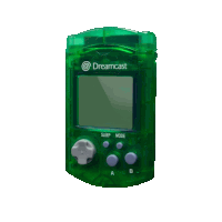 a green dreamcast with a green screen and buttons