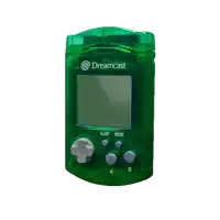 a green dreamcast with a green screen and buttons