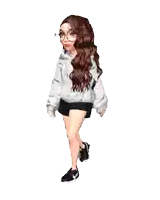 a cartoon girl wearing glasses and shorts is standing on a white background