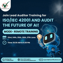 an advertisement for a lead auditor training for iso / iec 42001 and audit the future of ai