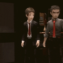 a boy in a suit and tie stands next to another boy