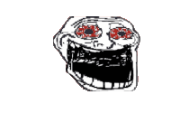 a drawing of a troll with red eyes and a black mouth