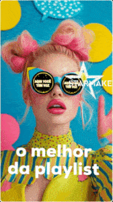 a woman with pink hair is wearing sunglasses that say " aqui voce tem voz "
