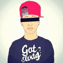 a cartoon of a boy wearing a hat and a shirt that says `` got swag '' .