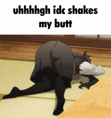 a girl laying on the floor with the words uhhhgh idc shakes my butt on the bottom