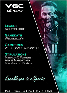 a poster for vgc esports shows a soccer player