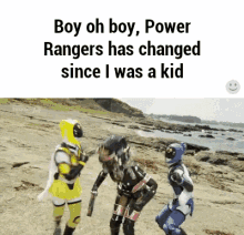 boy oh boy power rangers has changed since i was a kid is written on a screen