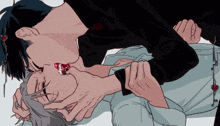 a drawing of a man kissing another man with a heart necklace