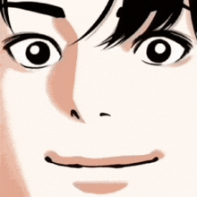 a close up of a cartoon character 's face with a slight smile .