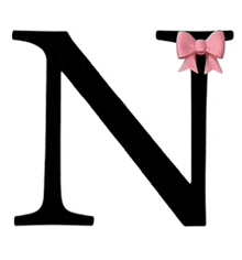 a black letter n with a pink bow on top