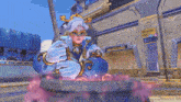 a woman in a mask is standing in a cauldron with a sign that says advertising on it