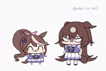 a cartoon of a girl with long hair and a ponytail standing next to a horse .