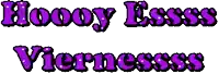 purple text that says hoooooy esssss viernessss on a white background