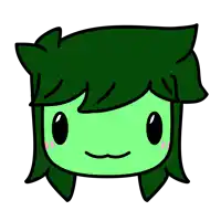 a cartoon character with green hair and a smile on his face