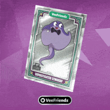 a veefriends sophisticated stingray card is on a purple background