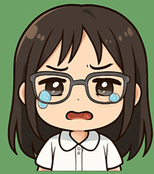 a cartoon girl wearing glasses is crying