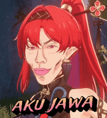 a cartoon of a woman with red hair and the words aku jawa below her