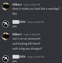 a screenshot of a discord conversation between gilbert and xxiv