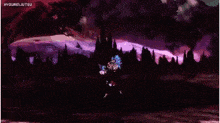 a person is standing in the dark with a purple light coming out of their mouth .