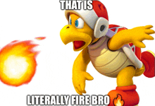 a cartoon character with the words that is literally fire bro on it