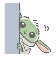 a cartoon of a baby yoda peeking around a wall .