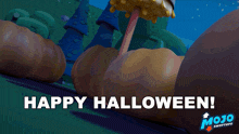 a picture of a pumpkin with the words happy halloween written below it