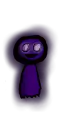 a drawing of a purple ghost with two eyes