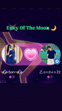 a screenshot of envy of the moon shows a woman and a man standing next to each other