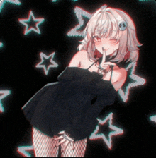a girl with a skull on her head is wearing a black dress