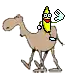 a cartoon banana is riding a camel and waving .