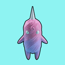 a pink and purple whale with a white horn