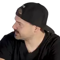 a man wearing a black hat that says nice