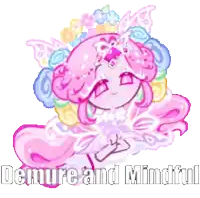 a pixel art of a fairy with the words demure and mindful written below her