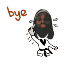 a cartoon of a woman waving her hand with the words bye written above her