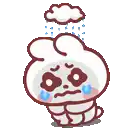 a cartoon bunny is crying with a cloud above its head .