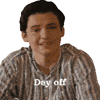 a young man wearing a striped shirt with the words day off below him