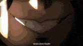 a close up of a person 's face with the words destructive death written below it