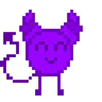 a pixel art of a purple devil with horns and a tail .