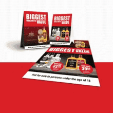 a sign that says biggest value is displayed on a table